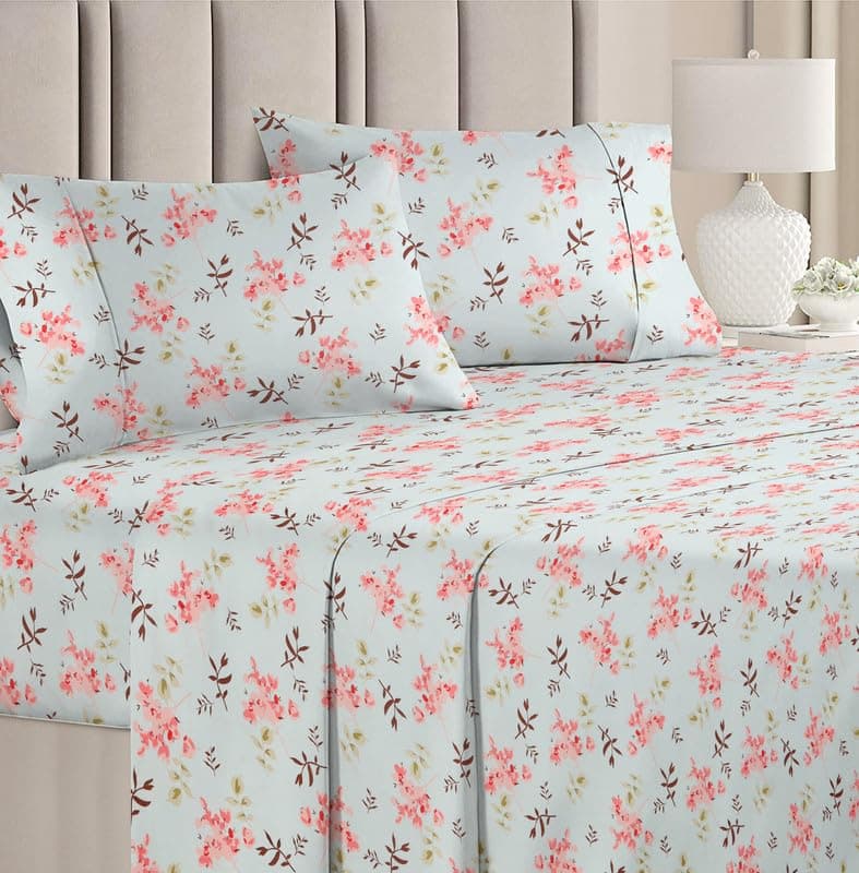 BSB HOME Premium Pure Cotton 220 TC Flat Double Bed Bedsheets for Summer Breathable | Wrinklefree (Size-220 x 230 Cm) with 2 Pillow Covers (Size-17 X 27 Inches, Aqua & Pink)