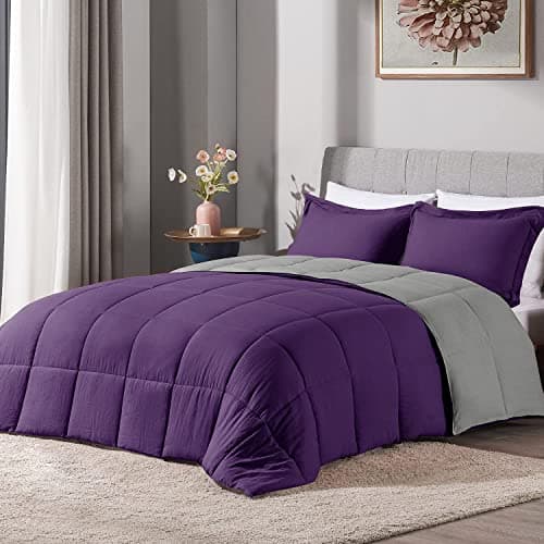 PumPum Microfibre 250GSM Reversible King Size Comforter (Purple & Grey,100 * 90 Inch)