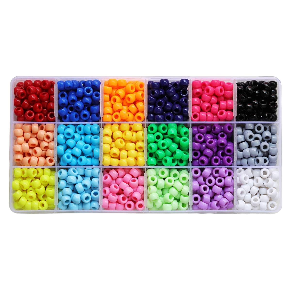 BALABEAD Giant Crayon Bead Box Pony Beads with Smooth Surface Craft Assortment Colors 6x 9mm18colors1800 beads