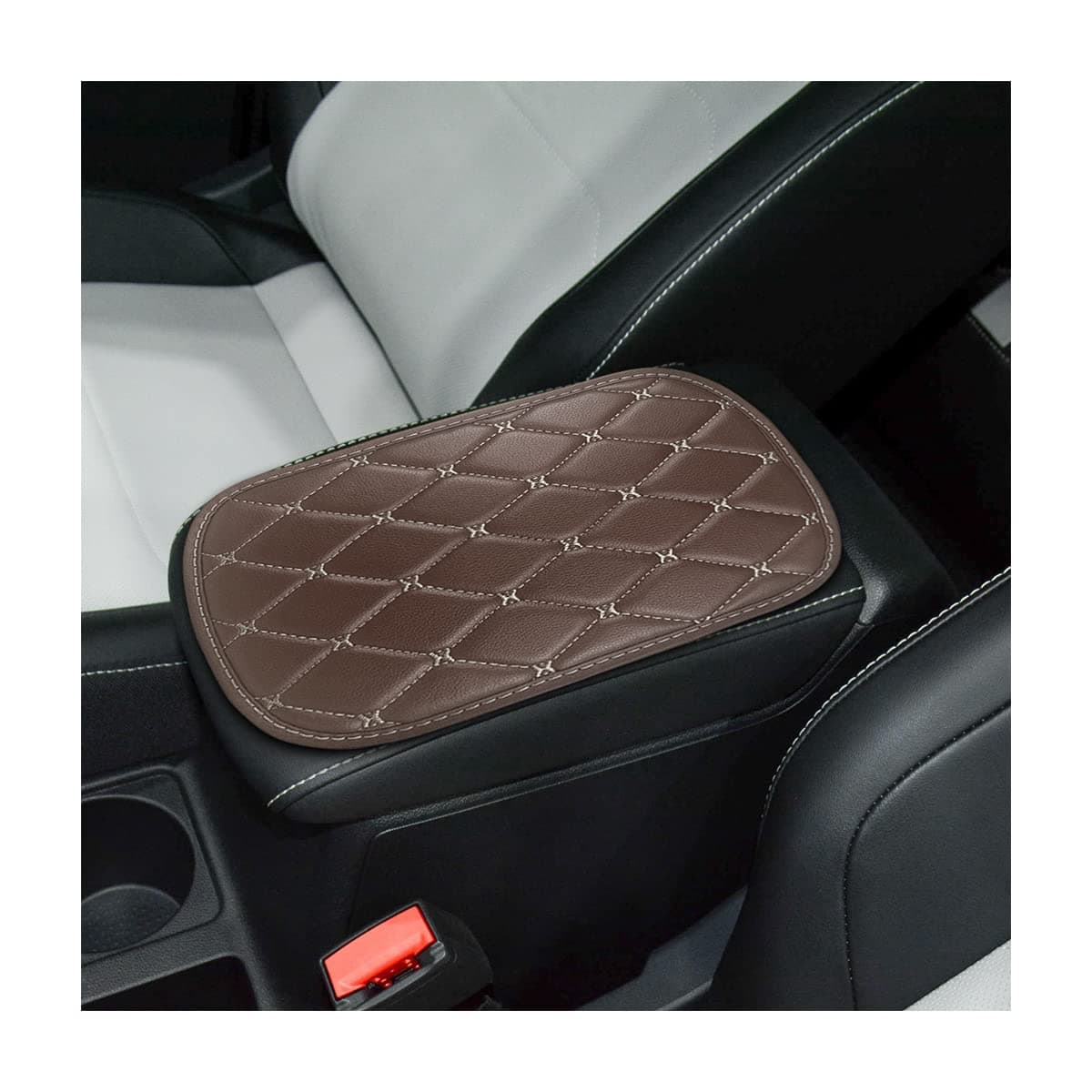 Auto Center Console Pad PU Leather Car Center Console Box Cushion Non Slip Soft Armrest Seat Box Cover Waterproof Vehicle Armrest Protector for SUV Truck Car Rhombic Lattice BrownBeige