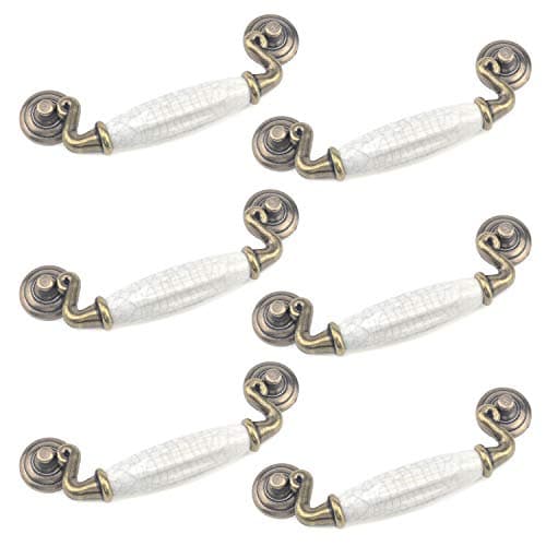 Geesatis 6 Pack Vintage Cabinet Pulls, PremiumZinc Alloy and Ceramics Handles for Home Decoration, Kitchen Cabinets, Drawers, Dressers, Cupboards (4.5" Hole Centers, Screws Included)