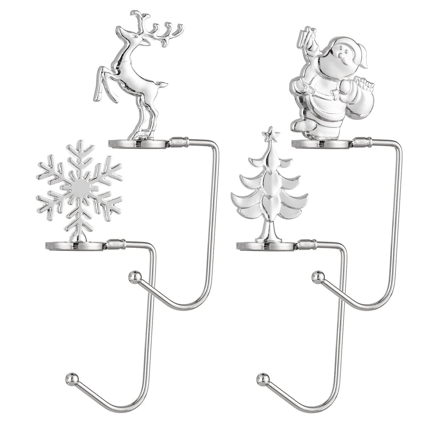 JULBEAR 4pcs Christmas Stocking Holder Non Slip Christmas Stocking Hook Stocking Hangers for Mantle for Christmas Decoration Christmas Stocking Holders for Metal Silver