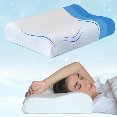 Sleepsia Breathable Cooling Gel Contour Memory Foam Pillow (21"X13.7"X3.7") 1 Year Warranty | Neck Support Cervical Pillow for Pain - Orthopedic Ergonomic Support for Side, Back and Stomach Sleepers