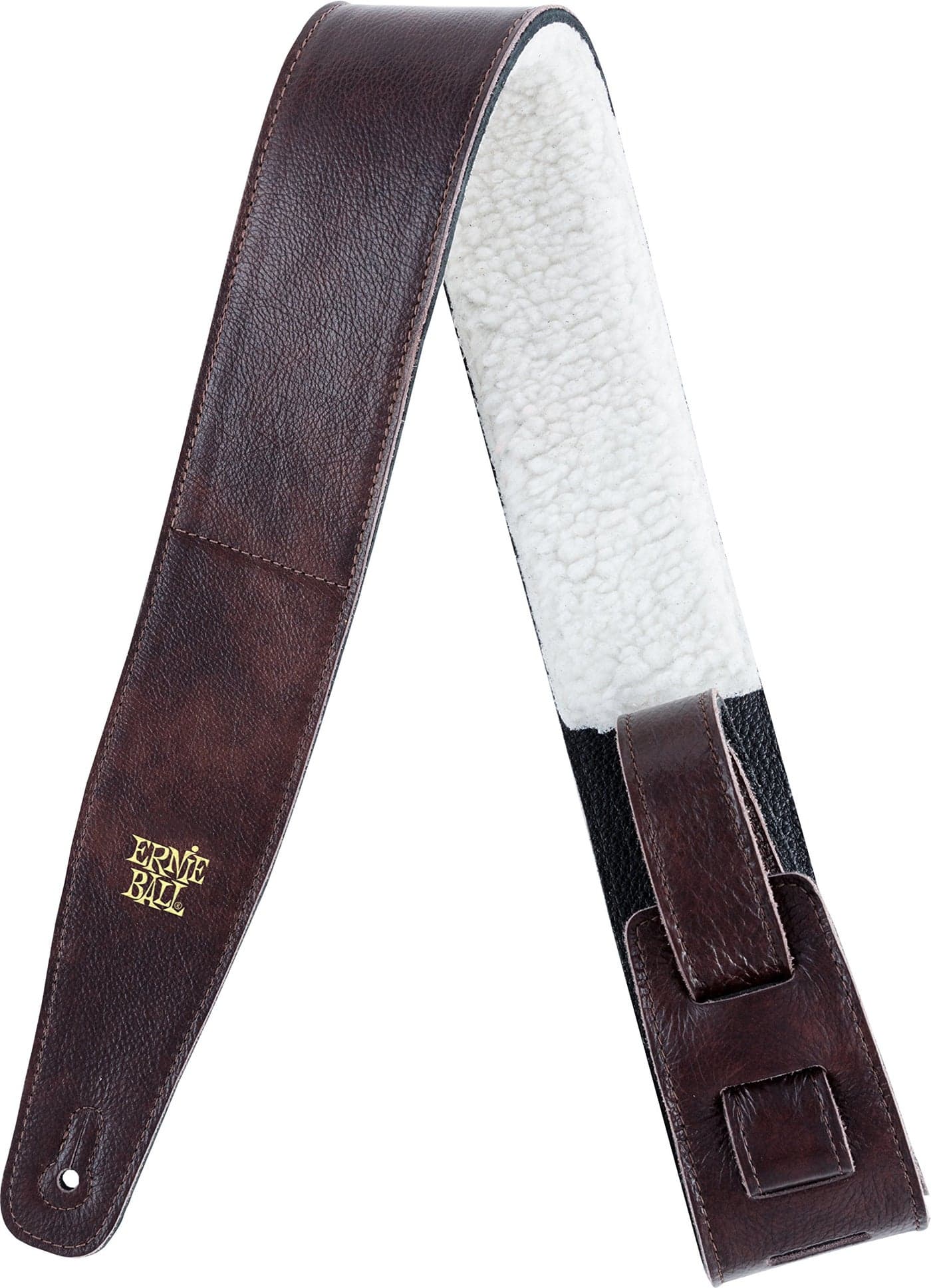 Ernie Ball Italian Leather with Fur Padding Guitar Strap, Chestnut (P04138)