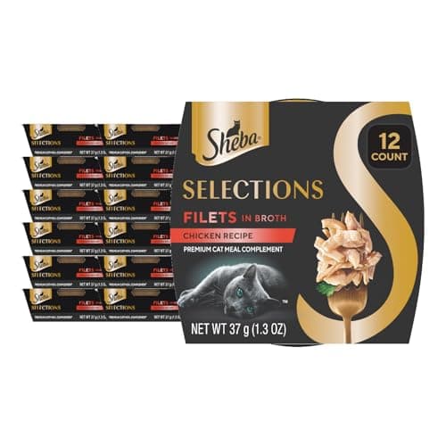 Sheba Selections Filets in Broth Adult Wet Cat Meal Complement Chicken Recipe, 1.3 oz. Cups, 12 Count