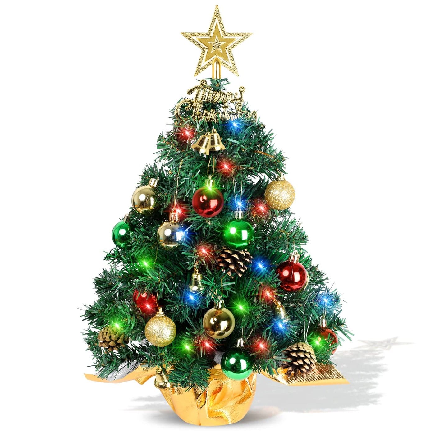 AGIRL Tabletop Christmas Tree 22 Inch Mini Artificial Christmas Tree with 30 LED String Lights Star Tree Tabletop Small Xmas Tree for Holiday Indoor DIY Christmas Decor