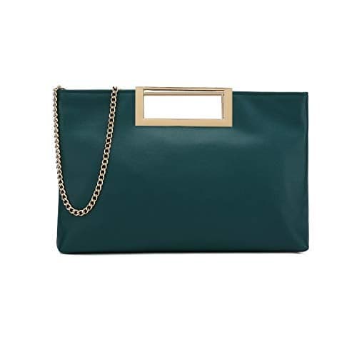 CHARMING TAILOR Fashion PU Leather Handbag Stylish Women Convertible Clutch Purse (Emerald Green)