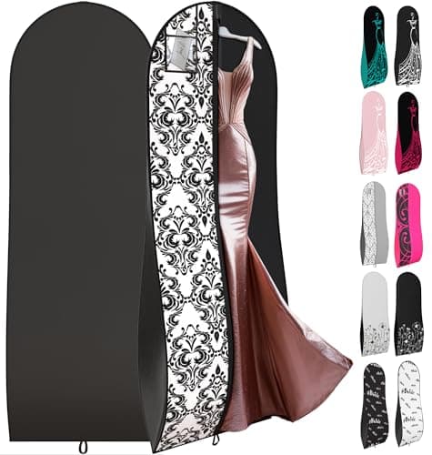 Your Bags Women’s Dress and Gown Garment Bag -72”x24” and 10” Tapered Gusset Prom Bags (Black and White Demask)