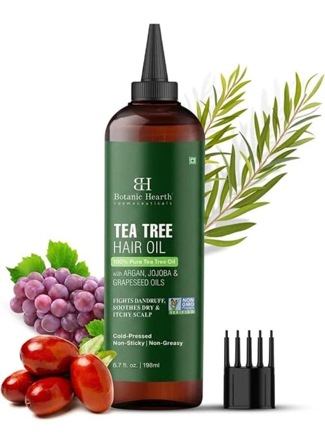 Tea Tree Oil for Hair | 200 ML |With Argan, Jojoba & Grapeseed Oils | Soothes Itchy Scalp & Fights Dandruff | Non GMO Verified |