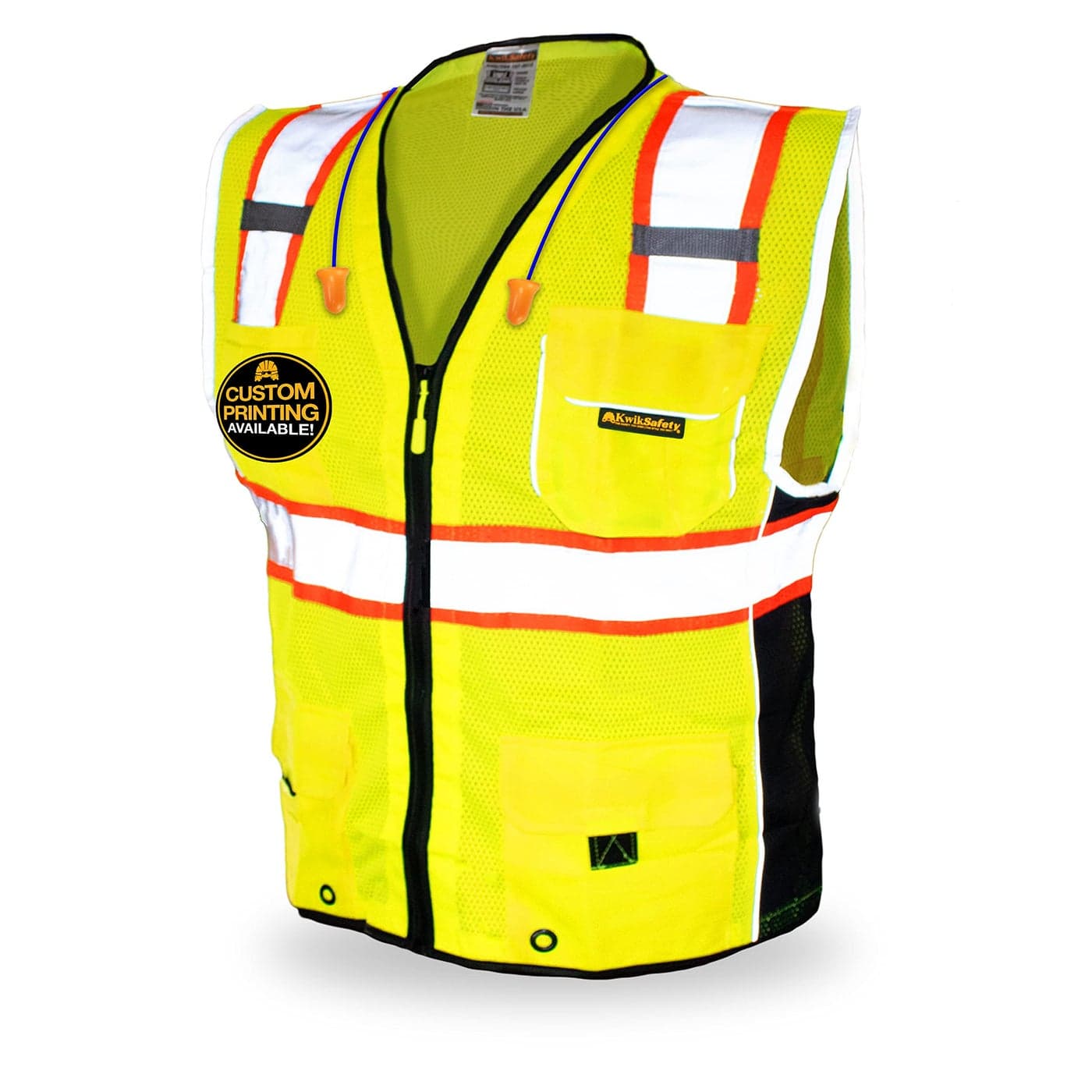 KwikSafety Charlotte NC CLASSIC Safety Vest JUMBO Pocket Class 2 ANSI OSHA High Visibility Reflective Heavy Duty Mesh Zipper HiVis Construction HiViz Work GearYellow XL