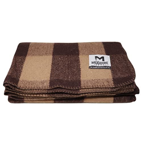 M MCGUIRE GEAR Warm Wool Bunkhouse Plaid Blanket for Camping, Home, Survival, or First Aid, 64" x 90" (Light Brown/Brown)