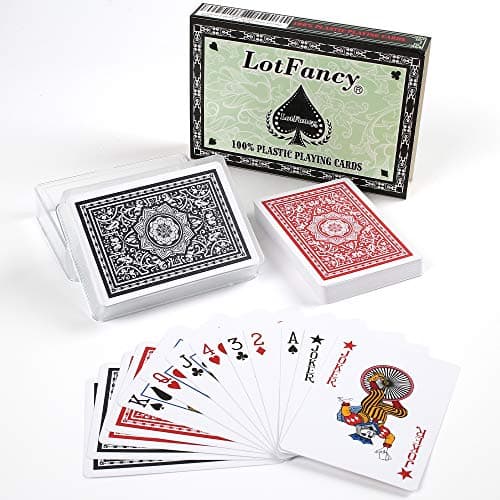 LotFancy Waterproof Playing Cards 100 Plastic 2 Decks of Cards with Cases for Pool Beach Water Card Games Magic Trick Props Poker Size Standard Index Black Red