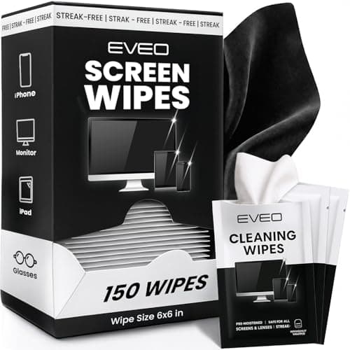 EVEO Screen Wipes (150 Pack) - Electronic Wipes, Computer Screen Cleaner Wipes for Electronics | Computer Screen Wipes Phone Wipes & Lens Wipes for PC, Laptop, Phone, Car & More - Microfiber Included