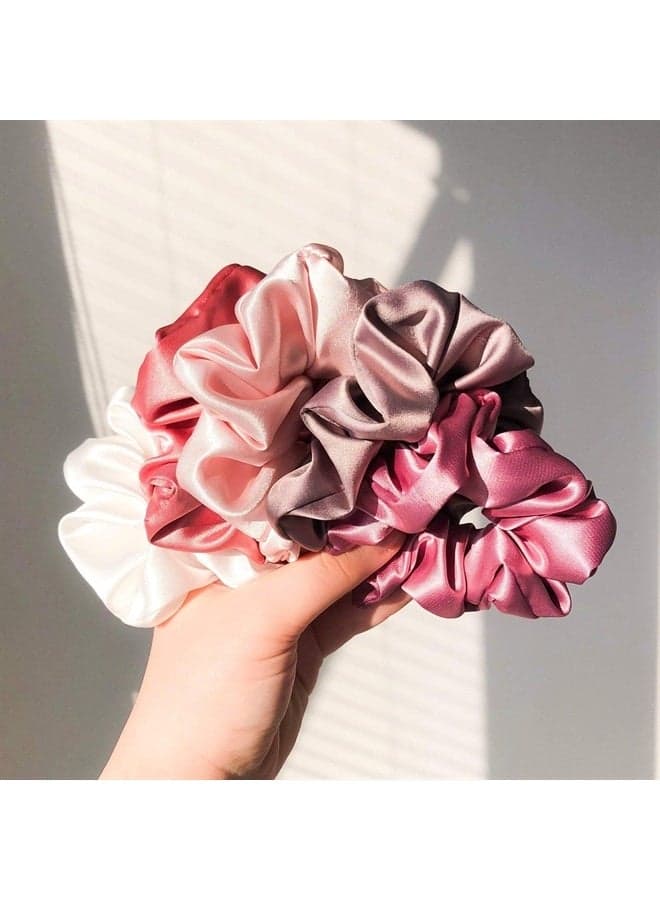 6 Pieces Satin Silk Scrunchies for hair, Big Hair Scrunchies Satin Hair Ties Ponytail Holder No Hurt Your Hair