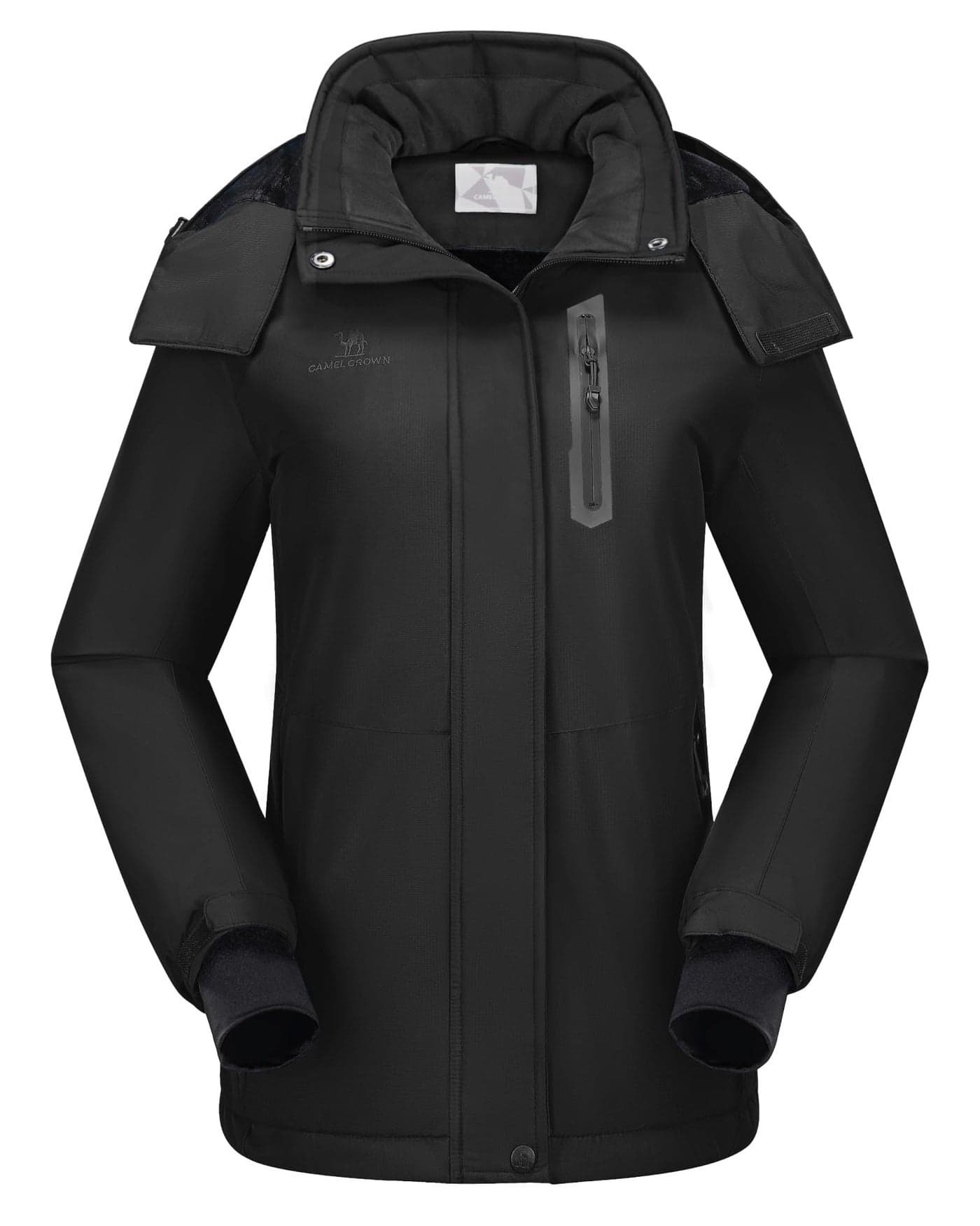 CAMEL CROWN Women's Ski Jacket Waterproof Warm Winter Snow Coat Hooded Mountain Outdoor Windbreaker Windproof Jacket Black S