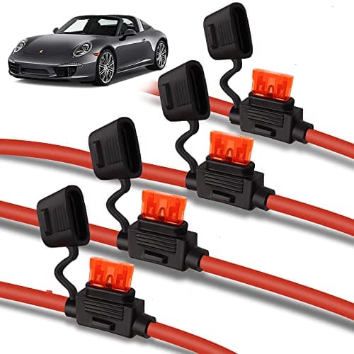 MulWark 4 Pack 10 Gauge Tinned Copper Marine Wire Waterproof IP67 Inline Fuse Holder Pigtail Blade Fuse Block Relay with 40AMP Automotive Fuses Set for Car Truck ATV Boat Motorbikes