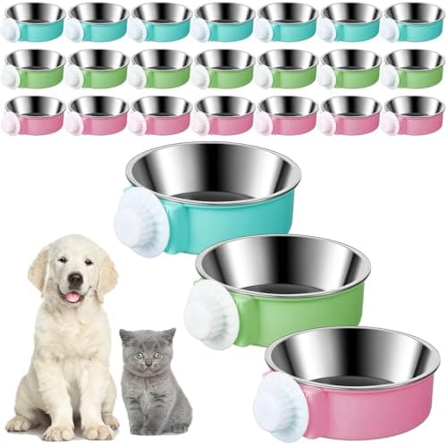 Mimorou 12 Pcs Crate Bowls Bulk Puppy Dog Bowls for Kennel Removable Stainless Steel Crate Water Bowl Kennel Hanging Food Feeders Coop Cup for Cat Puppy Rabbit Birds Ferret Guinea Pigs