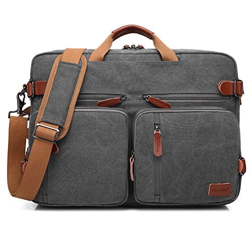 CoolBELL Convertible Backpack Messenger Shoulder Bag Laptop Case Business Briefcase MultiFunctional Travel Handbag Fits 173 Inch Laptop for MenWomen Canvas Dark Grey
