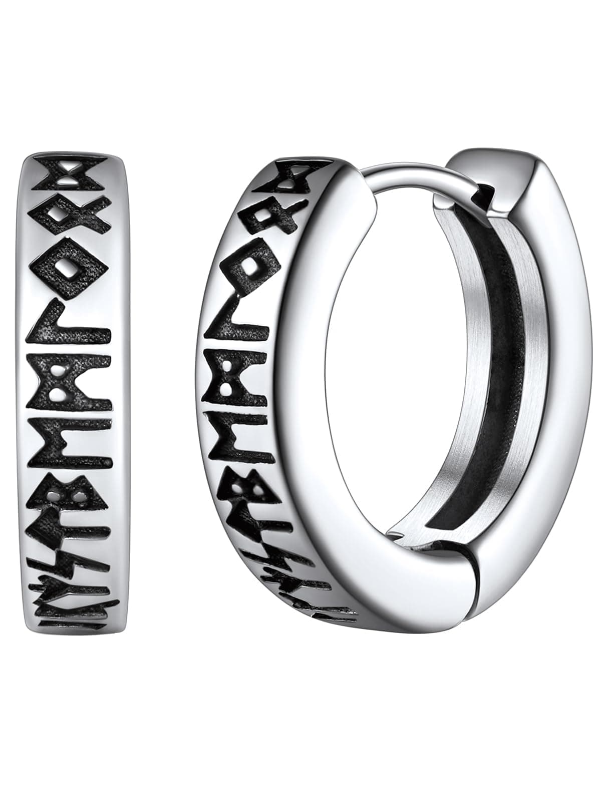 Stainless Steel Viking Rune Huggie Hoop Earrings for Men Nordic Mythology Protective Small Sleeping Hoops for Woman