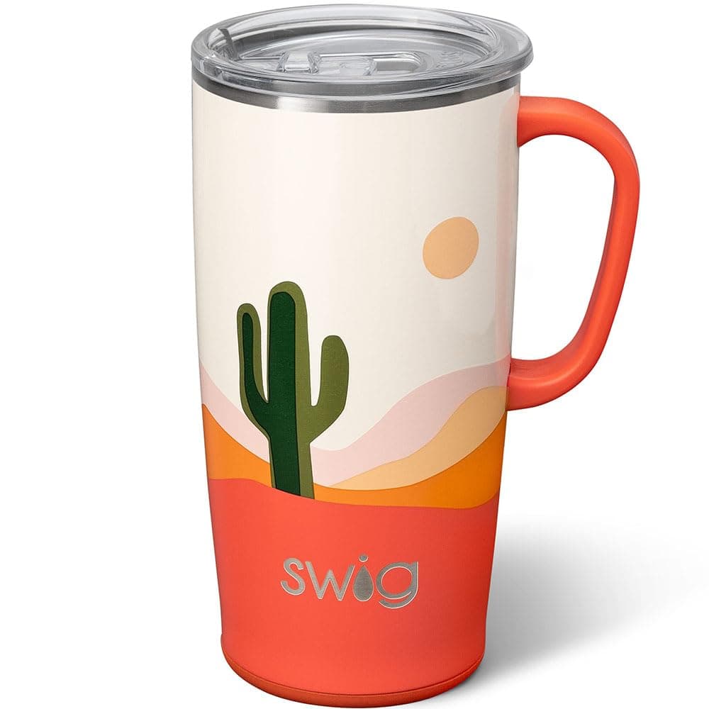 Swig Life 22oz Travel Mug Insulated Tumbler with Handle and Lid Cup Holder Friendly Dishwasher Safe Stainless Steel Travel Coffee Cup Insulated Mug with Lid Boho Desert