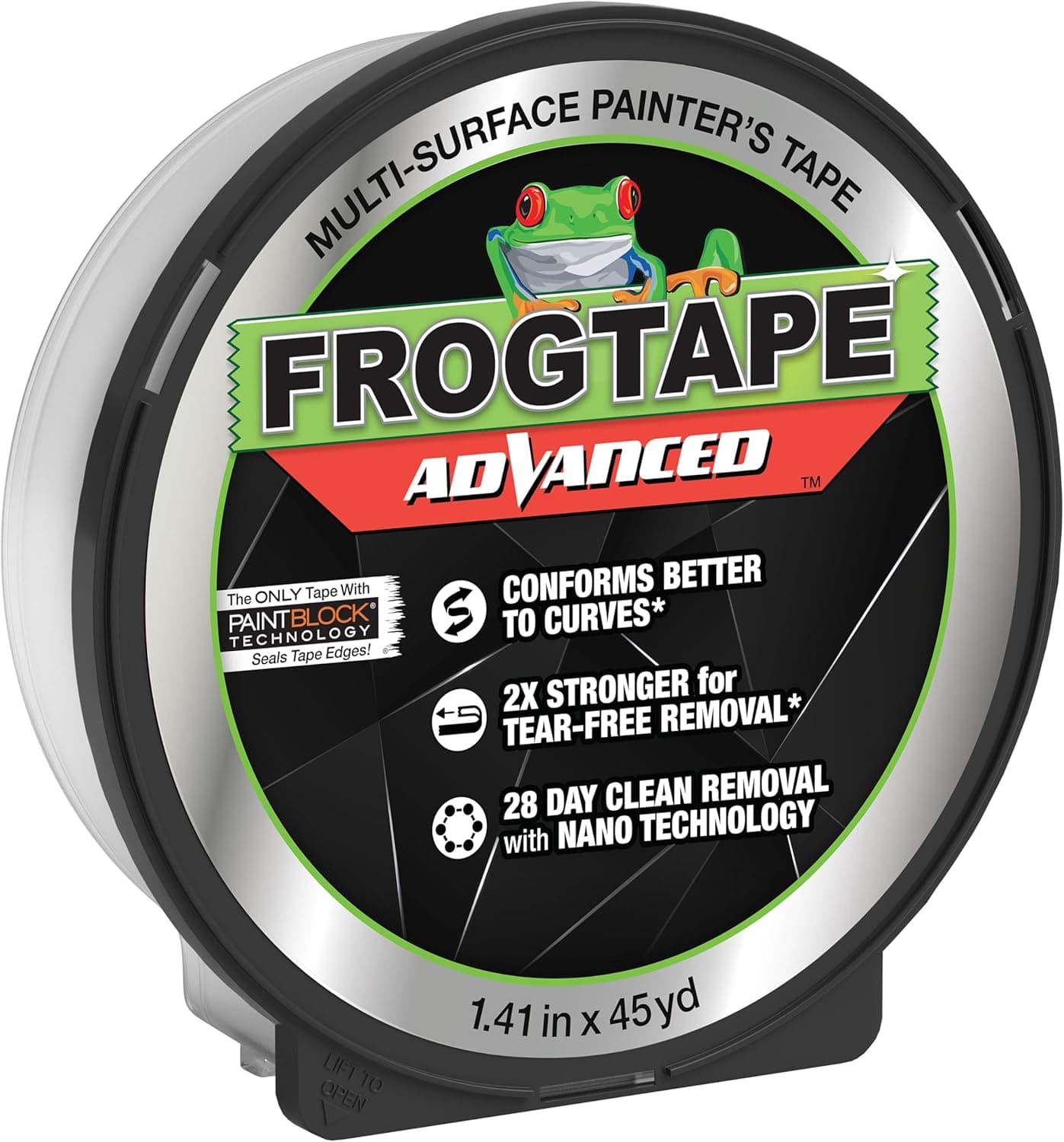 FrogTape Advanced Painters Tape 15 Inch Wide 141Inch x 45Yard MultiSurface Tape with PAINTBLOCK Conforms Around Curves Contours TearFree Removability 1 Roll Green