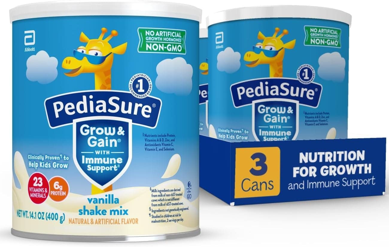 PediaSure Grow Gain with Immune Support Shake Mix Powder 23 Vitamins Minerals 6g Protein NonGMO GlutenFree Vanilla 141 oz Can Pack of 324 servings