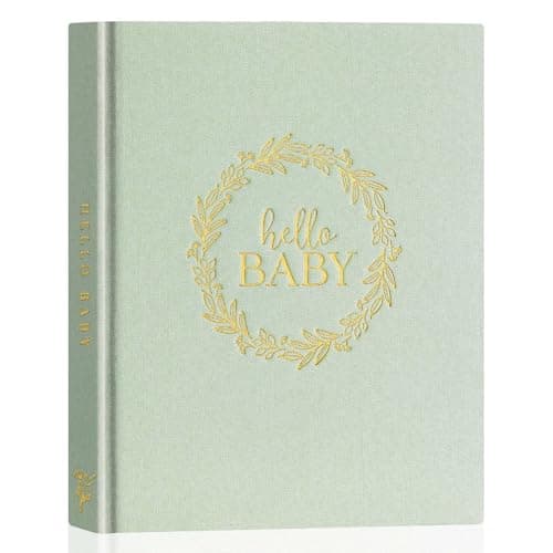 Lanpn Baby Memory Book for Boy Girl - Linen Cover Baby Book Journal Memories Keepsake for New Parents - Newborn Baby First 5 Year Scrapbook Photo Album Baby Milestone Book (Sage Green, 154 Pages)