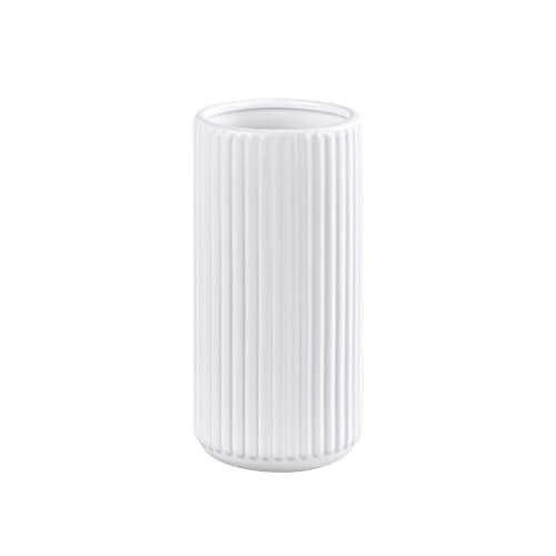 TIMEFOTO White Ceramic Flower Vase for Pampas Grass, 6 inch Small Decorative Centerpiece Ribbed Vase for Dining Table, Office Desktop, Shelf Bookshelf, Mantel, Bathroom, Countertop, Farmhouse, Gift