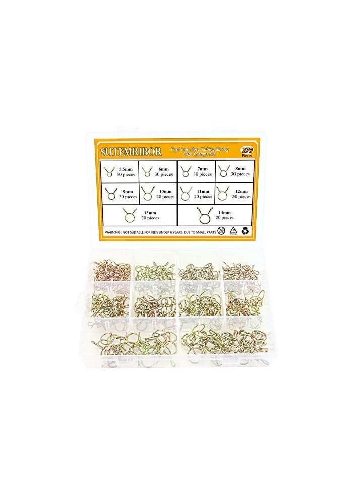 Sutemribor 270 Pieces 10 Sizes Fuel Line Hose Tubing Spring Clips Clamps Assortment Kit for Motorcycle Scooter ATV 5514mm Bronze Tone