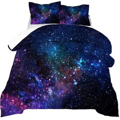 kxry Blue Purple 3D Galaxy Comforter Set Twin Size Outer Space Starry Sky Universe Bedding Sets for Girls Teens Kids 1 Comforter 1 Pillow Case