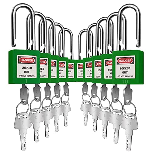 SAFBY Lockout Tagout Locks, Safety Padlock, Keyed Differently Loto Safety Padlocks for Lock Out Tag Out Kits Station (Green NO.1-10)