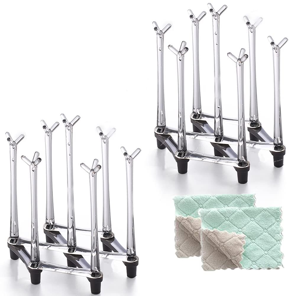 Marbrasse Retractable Cup Drying Rack Drinking Glass and Sports Bottle Drainer Stand Plastic Bag Dryer with NonSlip Bottom for Kitchen Countertop 2p
