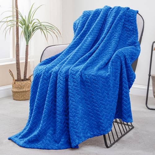 Exclusivo Mezcla Fleece Throw Blanket for Couch, 50x70 Inches Soft Cozy Jacquard Flannel Blankets, Lightweight Fuzzy Plush Warm Throws for Winter, Cobalt Blue