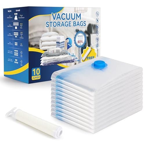 10 Jumbo Vacuum Seal Bags with Hand Pump Vacuum Storage Bags Space Saver Bags for Comforters Blankets Bedding Pillows Clothes