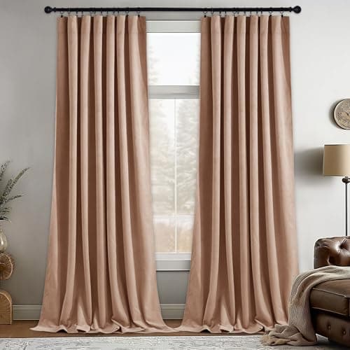 StangH Velvet Curtains for Sliding Door - 108 inches Long Velvet Drapes Light Blocking Curtains for Nursery/Dining Room, Blush Beige, 52 x 108 inches, 2 Panels