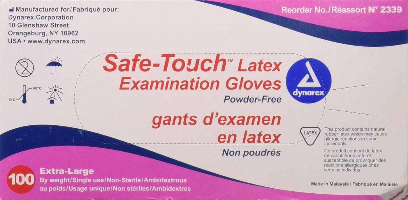 Dynarex Safetouch Powder Free Latex Exam Gloves NonSterile XLarge 100Box
