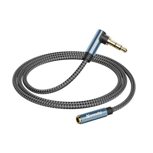 Nanxudyj 3.5mm Headphone Extension Cord 1ft,3.5mm Male to Female Stereo Audio Extension Cable/90 Degree Right Angle Aux Cable for Smartphones, Tablets, Media Players