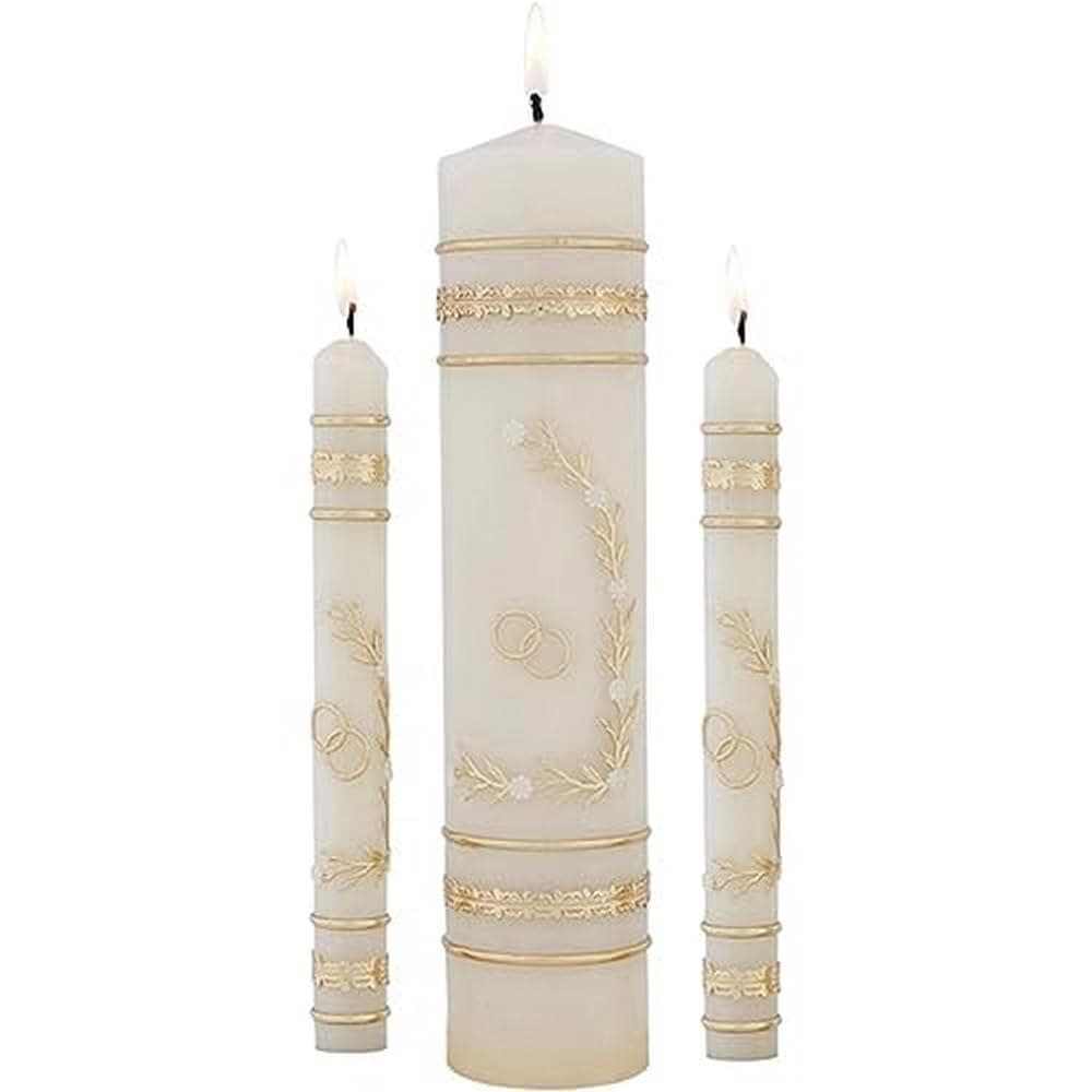 CB Church Supply Hand Crafted Wedding Candle Set by Will Baumer Set of 3 Flowers Rings