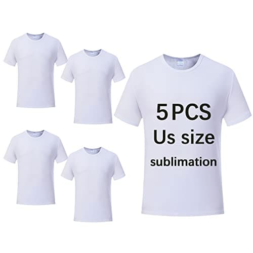 OKBA 5 pcs Sublimation Blank T-Shirts Round Collar Short Sleeves Adult White Polyester t Shirts(Medium)