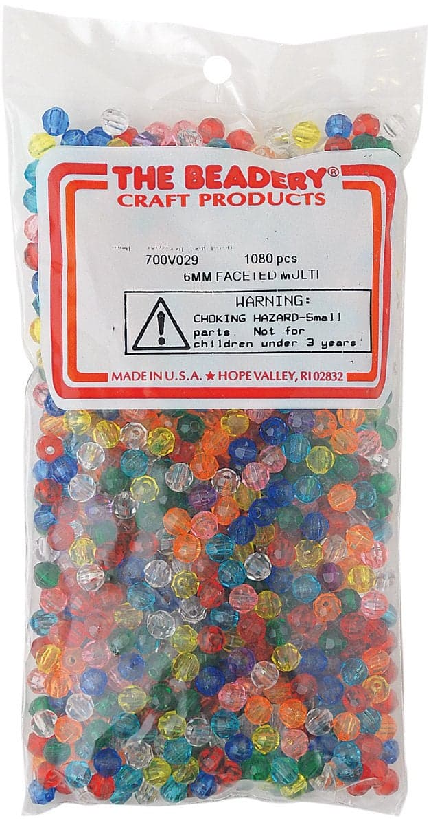 The Beadery - 6mm Faceted Bead, Transparent Multi - 1080 Pieces - 700V029