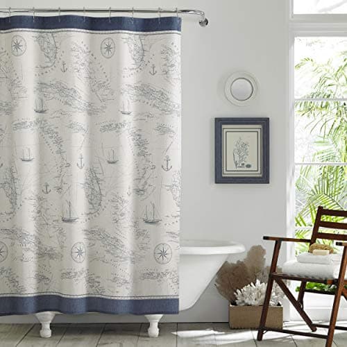 Tommy Bahama - Shower Curtain, Tropical Fabric Shower Curtain, Durable & Medium Weight Bathroom Decor (Caribbean Sea Blue, 72" x 72")
