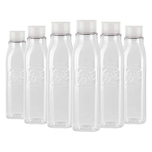 CELLO Fridge Door Water Bottles Set of 6, 1000 ml Each, White | Food Grade, Unbreakable, Reusable Set of Bottles | Airtight Leakproof Easy to Carry Set of Fridge PET Bottle For Kitchen, Office, Travel