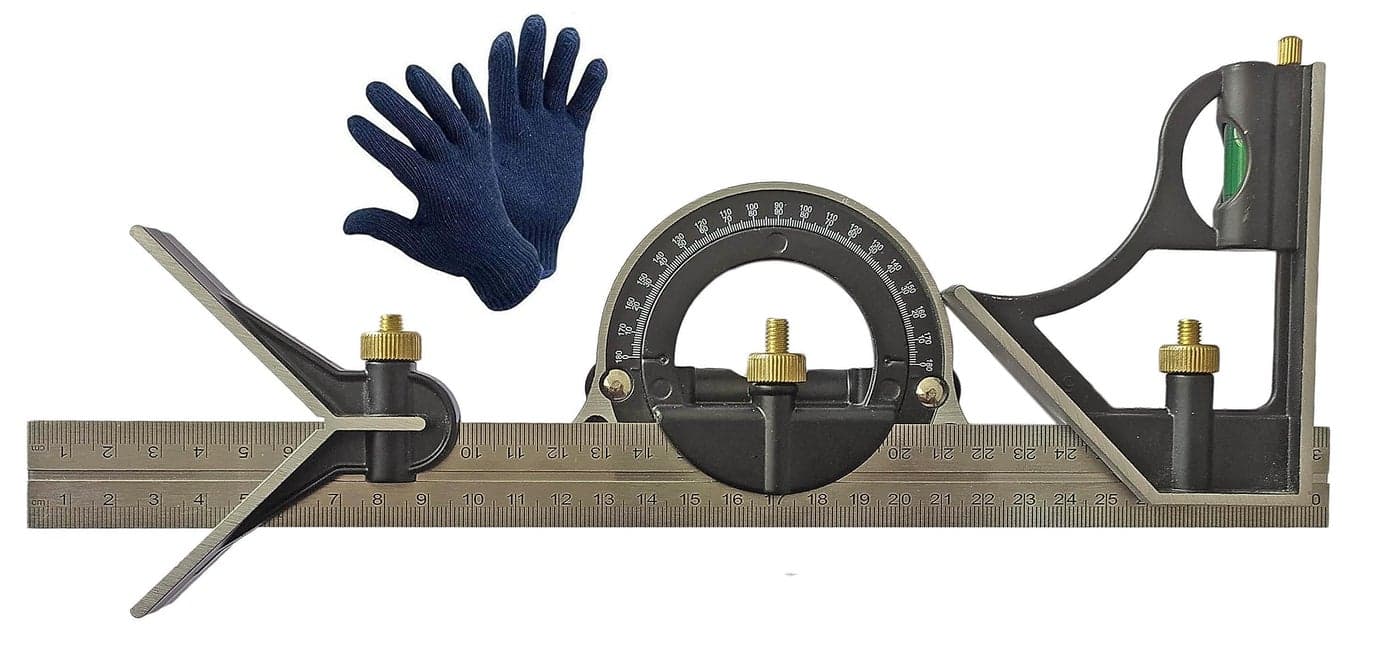 Inditrust 12" 300mm Sprit Level Combination Square with GLOVES Protractor Iron Cast Tri- Square Angle Ruler Machinist Measuring Tool Set - Multicolor