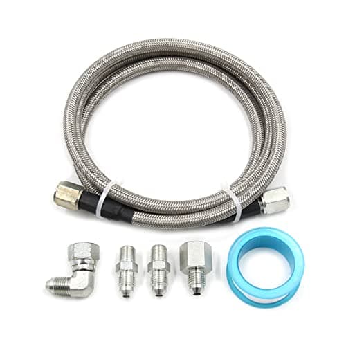 Steel Braided Turbo Oil Feed Line -4AN, Pressure Stainless Remote Turbocharger Sensor Teflon 4 AN Gauge Line Kit (72 inch)