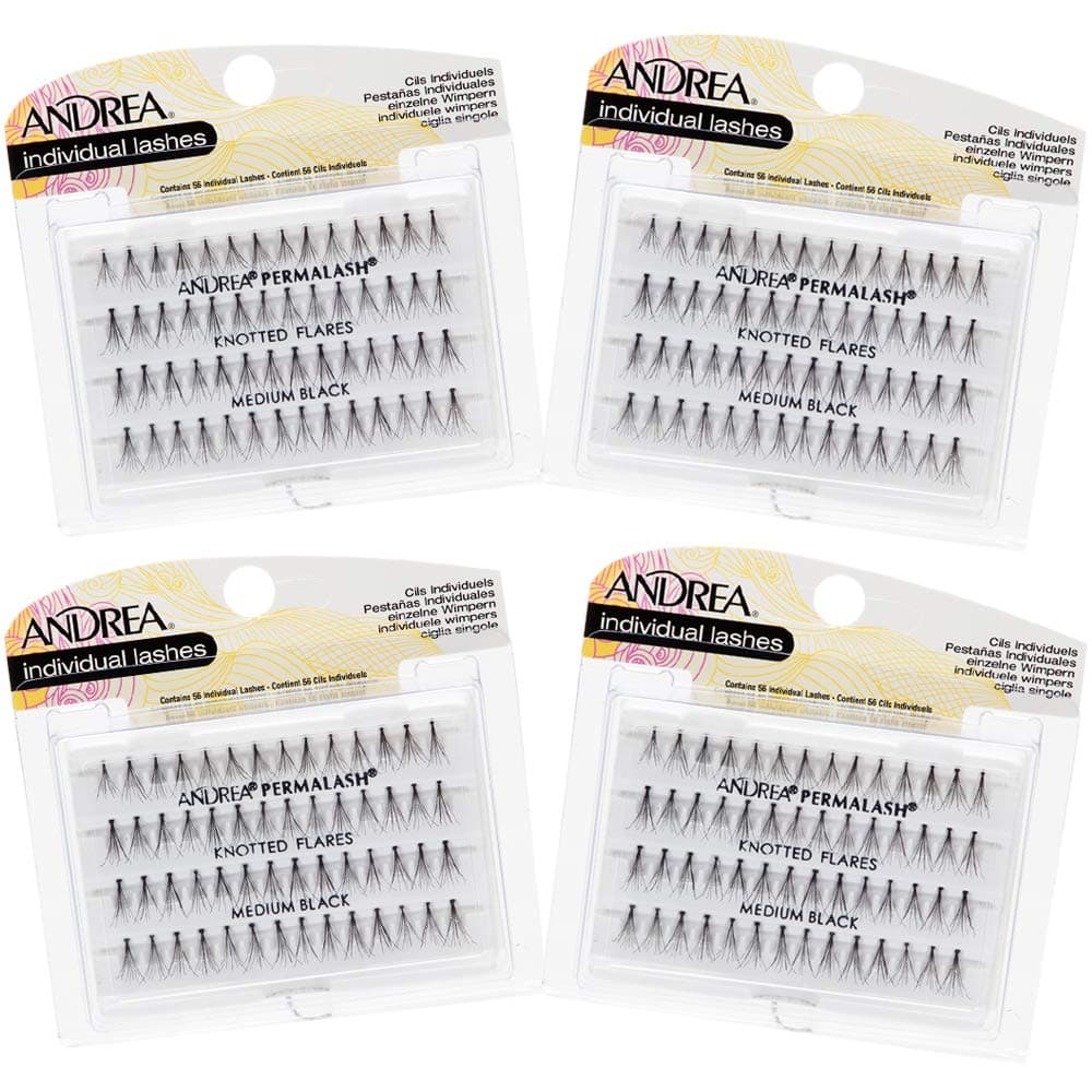 Andrea Individual Lashes Knotted Flares Medium Black Lightweight DIY Lash Clusters Natural Look Eyelash Extension 4 Pack