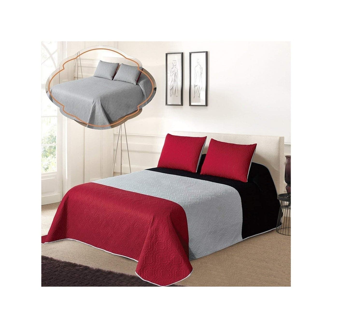All American Collection TriColor Reversible KingCal King Oversized Bedspread and Pillow Sham Set Mix and Match for New Looks