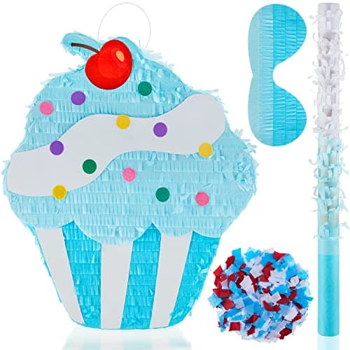 Sosation 157 Cupcake Piata for Birthday Party Supplies with Stick Blindfold and Confetti for Kids Girls Baby Shower Candy Donut Ice Cream Piata Party Decoration Prop