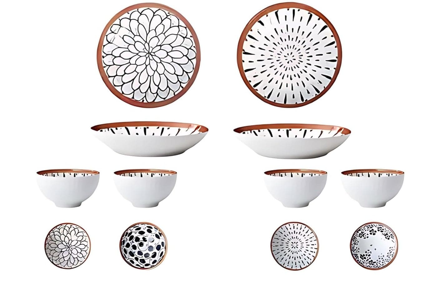 VATSHVI Ceramic Soup Bowls Cereal Bowls and Dinner Plate Bowls Set of 12 Vibrant Patterned Porcelain Bowls BPAFree Bowls Plate for Soup Oatmeal Fruit Rice Pasta Plate Dishwasher Microwave Safe
