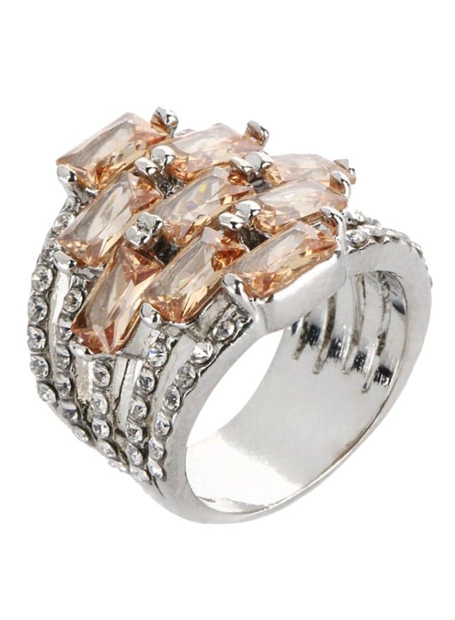 Crystal Zirconia Rhinestone Inlaid 9 Karat Gold Plated Ring