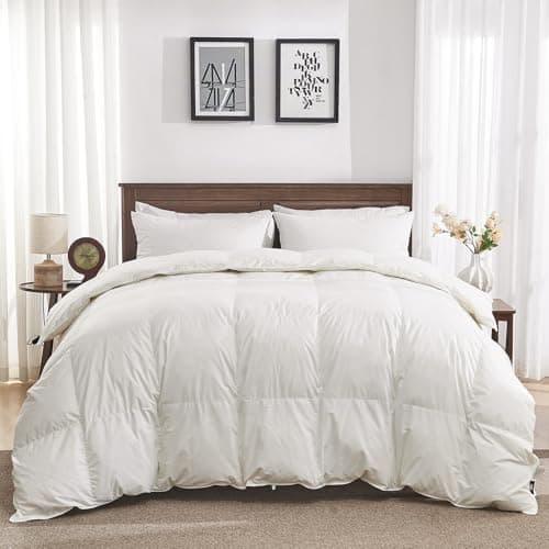 Oaken-Cat Goose Feather Down Fiber Comforter Oversized Queen - 100% Organic Cotton Shell All Season Duvet Insert, Medium Warmth Hotel Luxury Bedding Comforter(98x98 Inch, White)